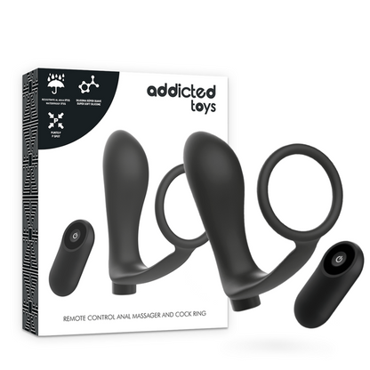 ADDICTED TOYS - PLUG ANALE RICARICABILE NERO CON TELECOMANDO E ANELLO PER PENE