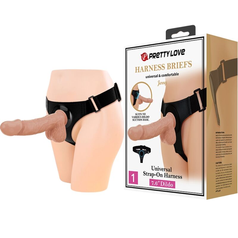 PRETTY LOVE - IMBRACATURA SLIP UNIVERSALE CON DILDO JERRY 21,8 CM NATURALE