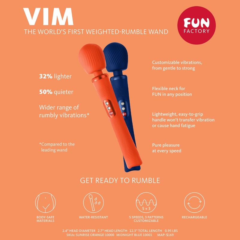 FUN FACTORY - VIM WAND RUMBLE VIBRATORE RICARICABILE IN SILICONE ARANCIONE