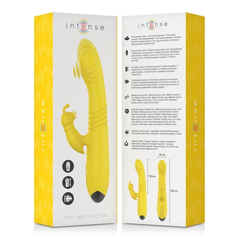 INTENSE - TOKY VIBRATORE MULTIFUNZIONALE RICARICABILE SU E GIÙ CON STIMOLATORE CLITORIDEO GIALLO