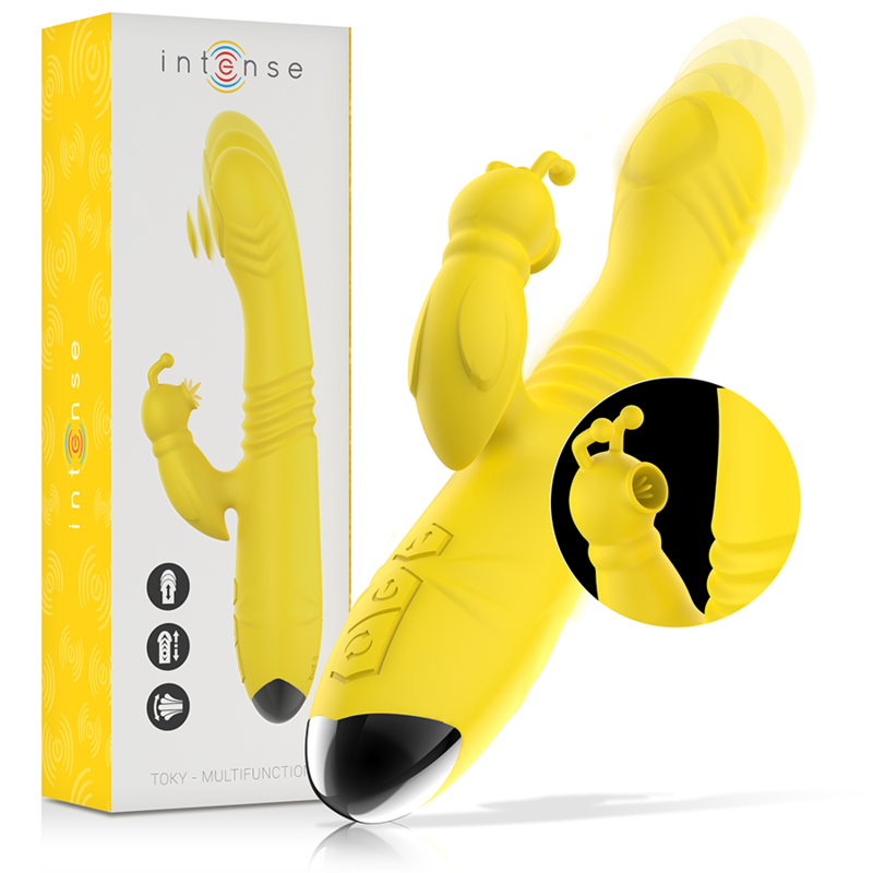 INTENSE - TOKY VIBRATORE MULTIFUNZIONALE RICARICABILE SU E GIÙ CON STIMOLATORE CLITORIDEO GIALLO