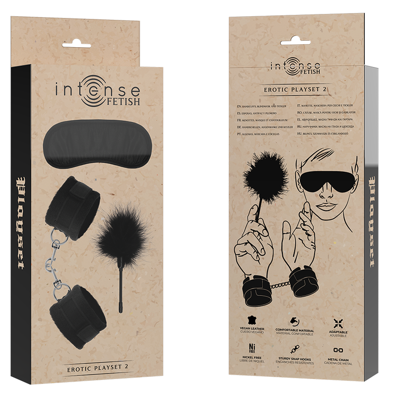 INTENSO - SET FETISH EROTICO 2 CON MANETTE, MASCHERA CIECA E SPOLVERINO