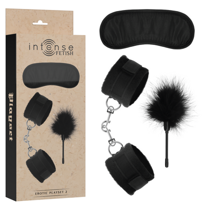 INTENSO - SET FETISH EROTICO 2 CON MANETTE, MASCHERA CIECA E SPOLVERINO