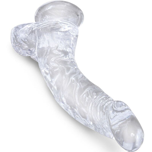 KING COCK - PENE CURVO REALISTICO TRASPARENTE CON TESTICOLI 16,5 CM