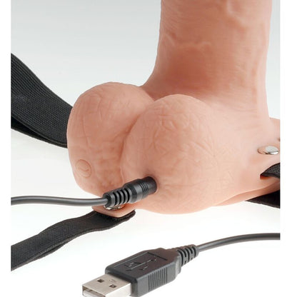 SERIE FETISH FANTASY - IMBRACATURA REGOLABILE CON PENE REALISTICO E TESTICOLI RICARICABILI E VIBRATORE 23 CM