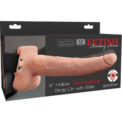 SERIE FETISH FANTASY - IMBRACATURA REGOLABILE CON PENE REALISTICO E TESTICOLI RICARICABILI E VIBRATORE 23 CM