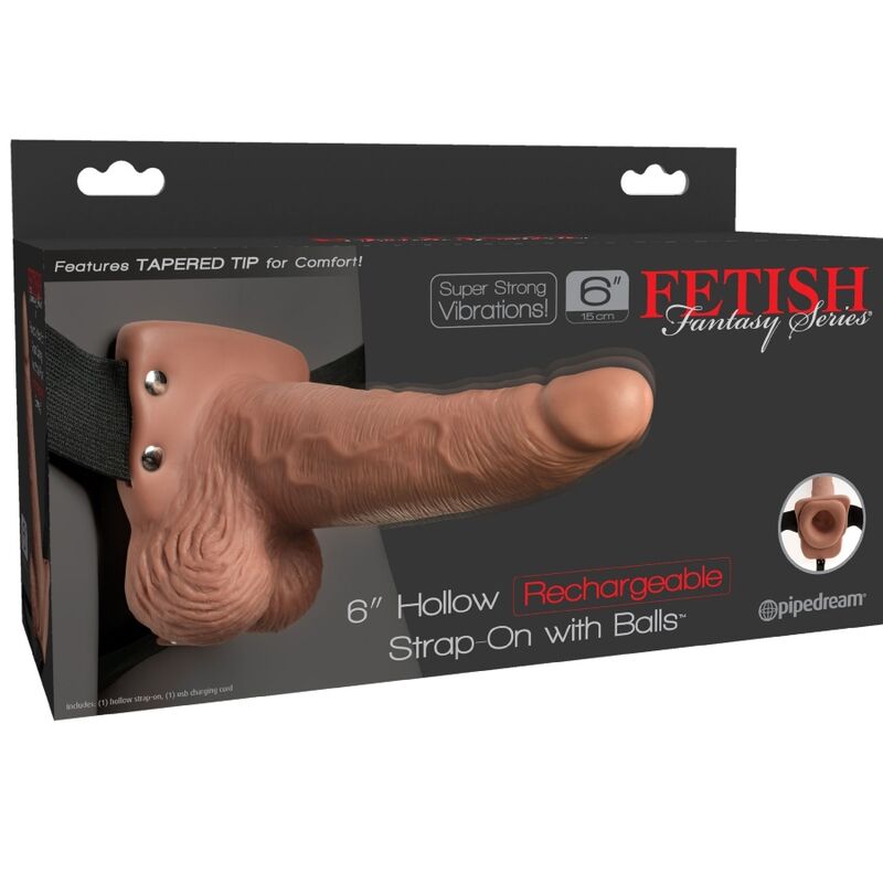 SERIE FETISH FANTASY - IMBRACATURA REGOLABILE PENE REALISTICO CON TESTICOLI RICARICABILI E VIBRATORE 15 CM