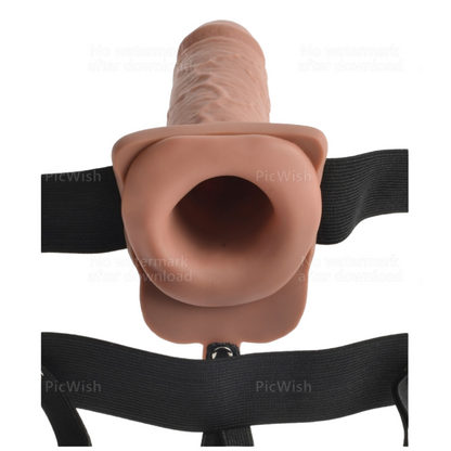 SERIE FETISH FANTASY - IMBRACATURA REGOLABILE PENE REALISTICO CON TESTICOLI RICARICABILI E VIBRATORE 17,8 CM