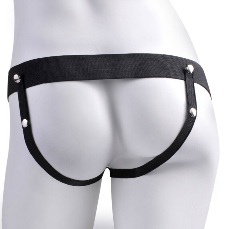 SERIE FETISH FANTASY - IMBRACATURA REGOLABILE PENE REALISTICO CON TESTICOLI RICARICABILI E VIBRATORE 17,8 CM