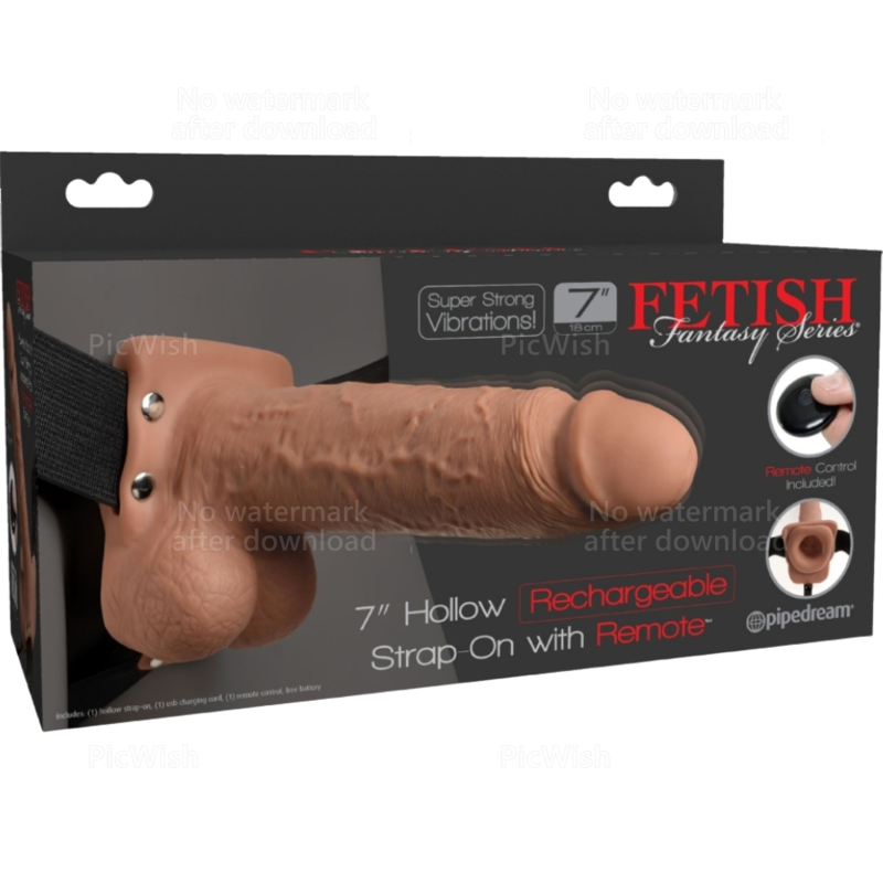 SERIE FETISH FANTASY - IMBRACATURA REGOLABILE PENE REALISTICO CON TESTICOLI RICARICABILI E VIBRATORE 17,8 CM