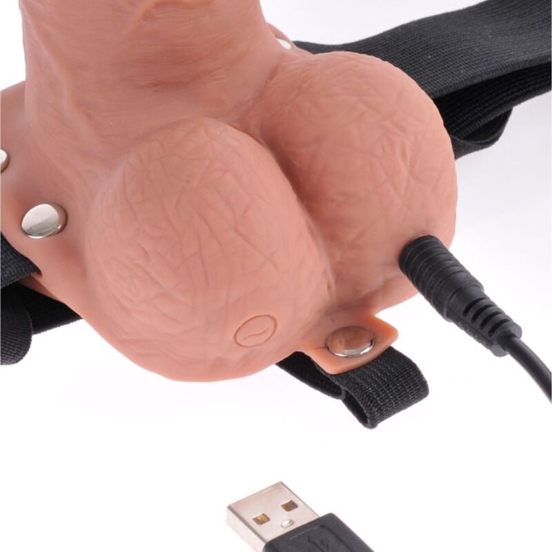 SERIE FETISH FANTASY - IMBRACATURA REGOLABILE PENE REALISTICO CON TESTICOLI RICARICABILI E VIBRATORE 17,8 CM