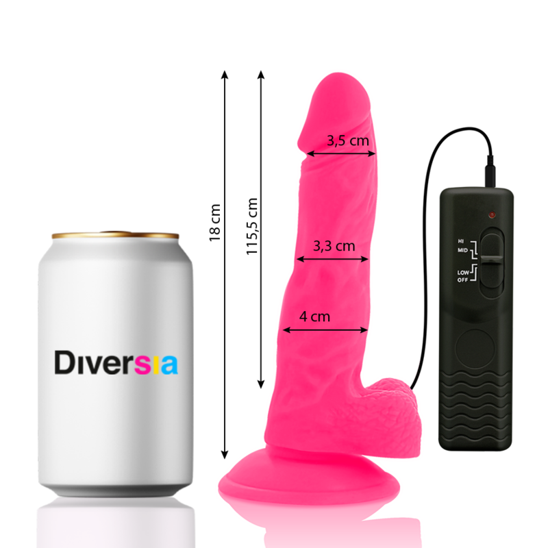 DIVERSIA - DILDO REALISTICO FLESSIBILE VIBRANTE ROSA 18 CM -O- 4 CM