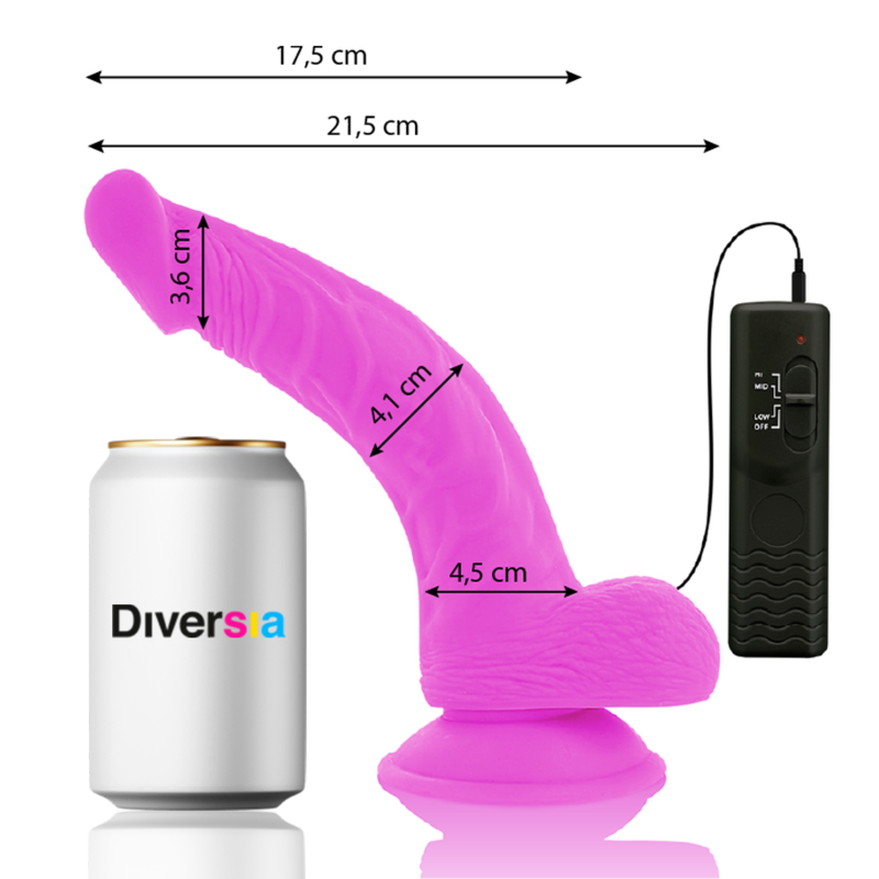 DIVERSIA - DILDO REALISTICO FLESSIBILE VIBRANTE LILLA 21,5 CM -O- 4,5 CM