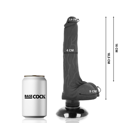 BASECOCK - VIBRATORE REALISTICO 2-1 NERO 18,5 CM -O- 4 CM