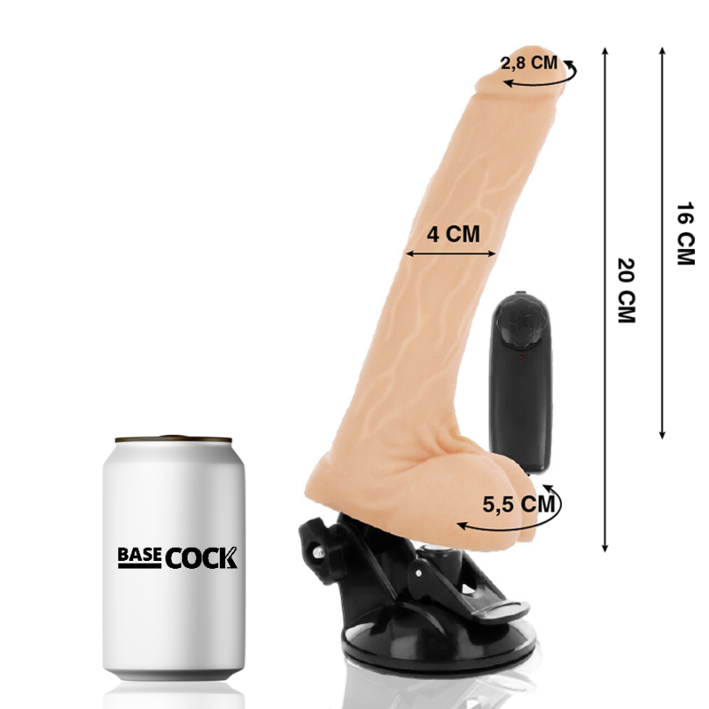 BASECOCK - VIBRATORE REALISTICO NERO CON TELECOMANDO CON TESTICOLI 20 CM -O- 4 CM