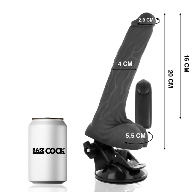 BASECOCK - VIBRATORE REALISTICO NERO CON TELECOMANDO CON TESTICOLI 20 CM -O- 4 CM