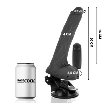 BASECOCK - VIBRATORE REALISTICO NERO CON TELECOMANDO CON TESTICOLI 20 CM -O- 4 CM
