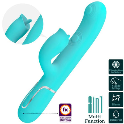 PRETTY LOVE - VIBRATORE CONIGLIO LECCABILI VERDE ACQUA