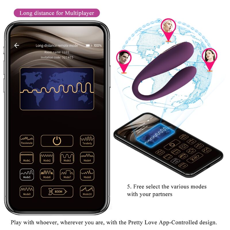 PRETTY LOVE - VIBRATORE DOPPIO PIACERE AUGUST CON TELECOMANDO APP