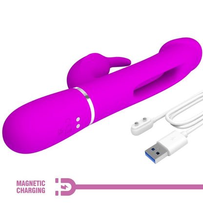 PRETTY LOVE - KAMPAS VIBRATORE CONIGLIO MULTIFUNZIONE 3 IN 1 CON LINGUA FUCSIA