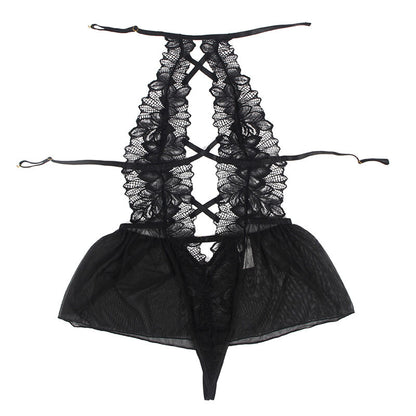 SUBBLIME - TEDDY CON COLLO ALTO E SCHIENA APERTA IN PIZZO NERO L/XL