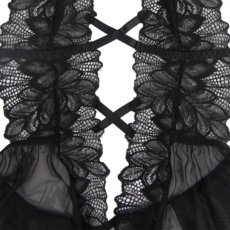 SUBBLIME - TEDDY CON COLLO ALTO E SCHIENA APERTA IN PIZZO NERO L/XL