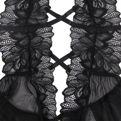 SUBBLIME - TEDDY CON COLLO ALTO E SCHIENA APERTA IN PIZZO NERO L/XL
