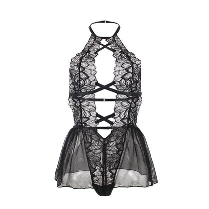 SUBBLIME - TEDDY CON COLLO ALTO E SCHIENA APERTA IN PIZZO NERO L/XL