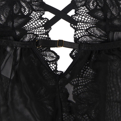 SUBBLIME - TEDDY CON COLLO ALTO E SCHIENA APERTA IN PIZZO NERO L/XL