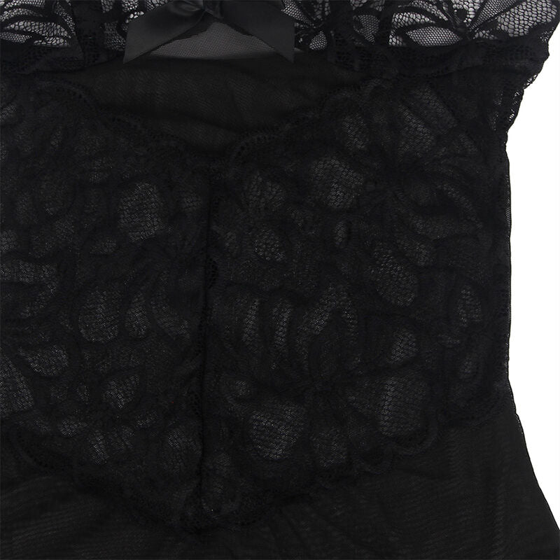 SUBBLIME - BABYDOLL CON SPALLINE REGOLABILI E PIZZO NERO TRASPARENTE STAMPA FLOREALE L/XL