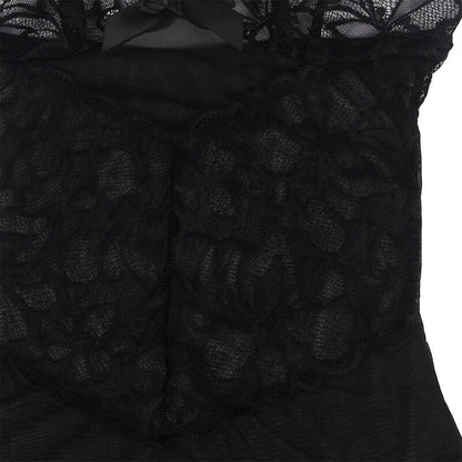 SUBBLIME - BABYDOLL CON SPALLINE REGOLABILI E PIZZO NERO TRASPARENTE STAMPA FLOREALE L/XL