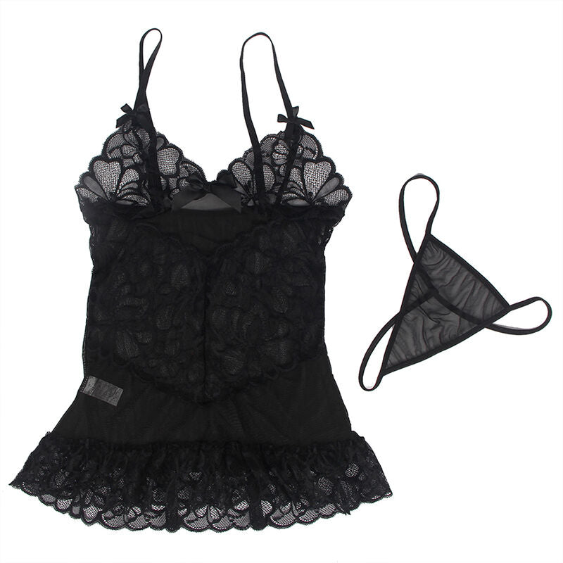 SUBBLIME - BABYDOLL CON SPALLINE REGOLABILI E PIZZO NERO TRASPARENTE STAMPA FLOREALE L/XL