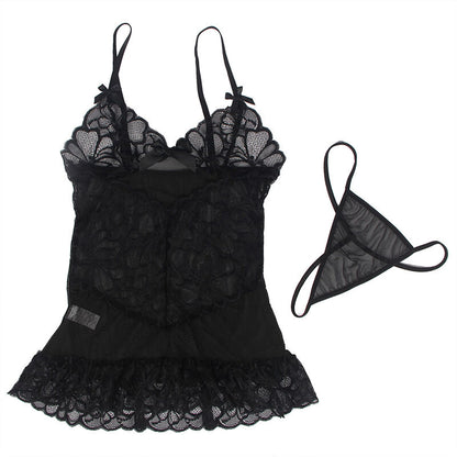 SUBBLIME - BABYDOLL CON SPALLINE REGOLABILI E PIZZO NERO TRASPARENTE STAMPA FLOREALE L/XL