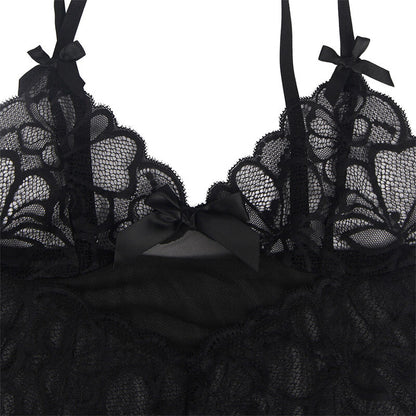 SUBBLIME - BABYDOLL CON SPALLINE REGOLABILI E PIZZO NERO TRASPARENTE STAMPA FLOREALE L/XL