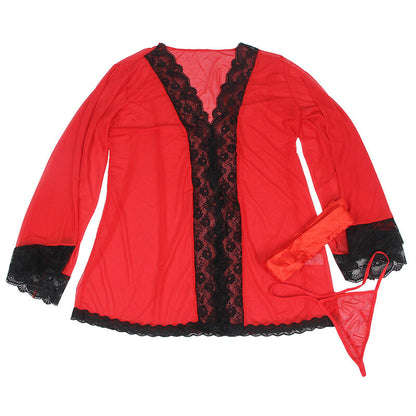 SUBBLIME - VESTAGLIA IN TESSUTO TRASPARENTE CON DETTAGLIO IN PIZZO ROSSO L/XL