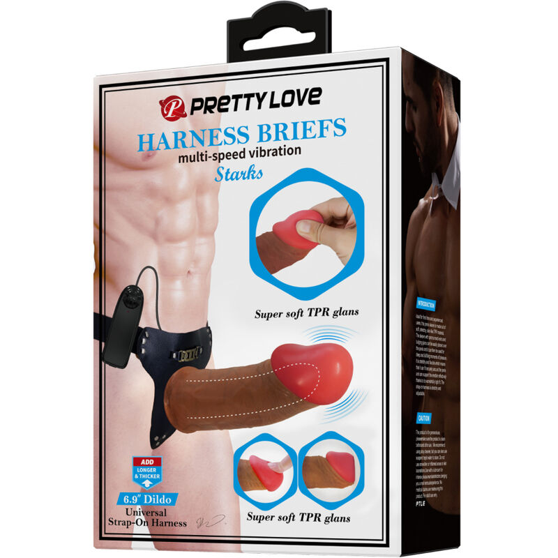 PRETTY LOVE - SLIP STARKS CON IMBRACATURA E VIBRAZIONE MULTIVELOCITÀ DILDO 17,5 CM MULATTO