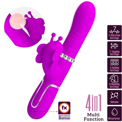 PRETTY LOVE - VIBRATORE RABBIT MULTIFUNZIONE 4 IN 1 FARFALLA FUCSIA