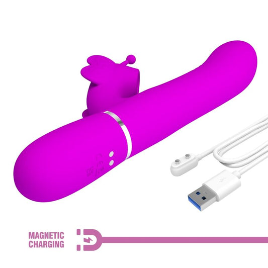 PRETTY LOVE - VIBRATORE RABBIT MULTIFUNZIONE 4 IN 1 FARFALLA FUCSIA