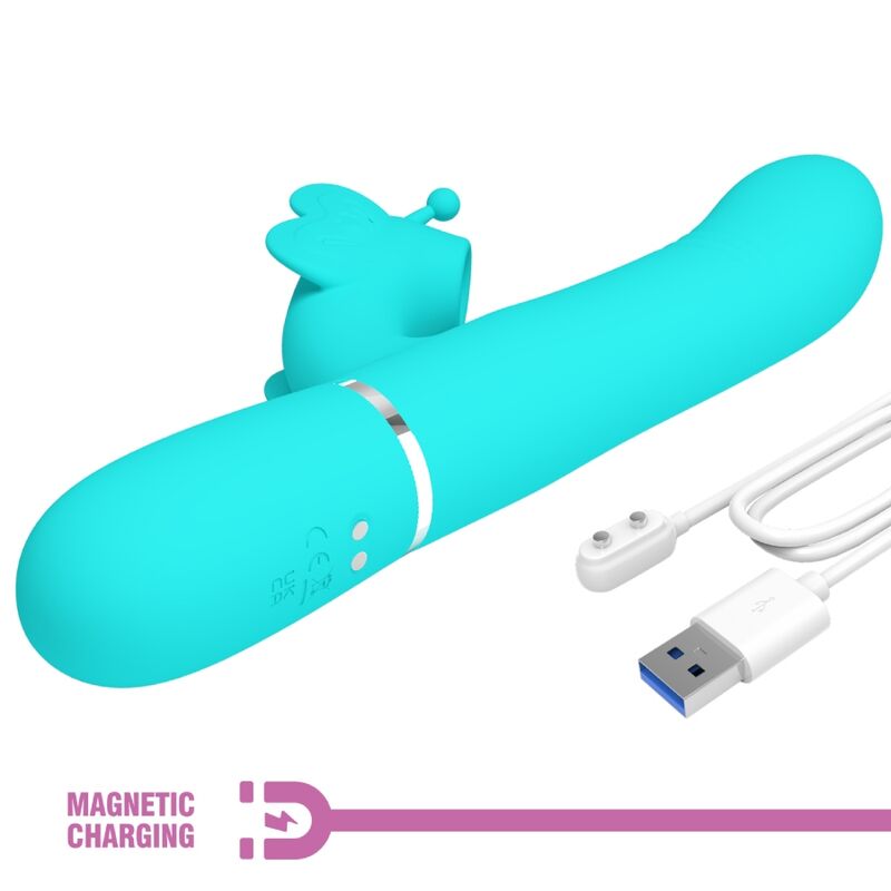 PRETTY LOVE - VIBRATORE CONIGLIO MULTIFUNZIONALE 4 IN 1 FARFALLA VERDE ACQUA