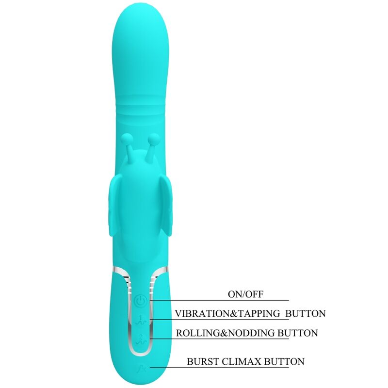 PRETTY LOVE - VIBRATORE CONIGLIO MULTIFUNZIONALE 4 IN 1 FARFALLA VERDE ACQUA