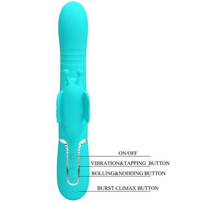 PRETTY LOVE - VIBRATORE CONIGLIO MULTIFUNZIONALE 4 IN 1 FARFALLA VERDE ACQUA