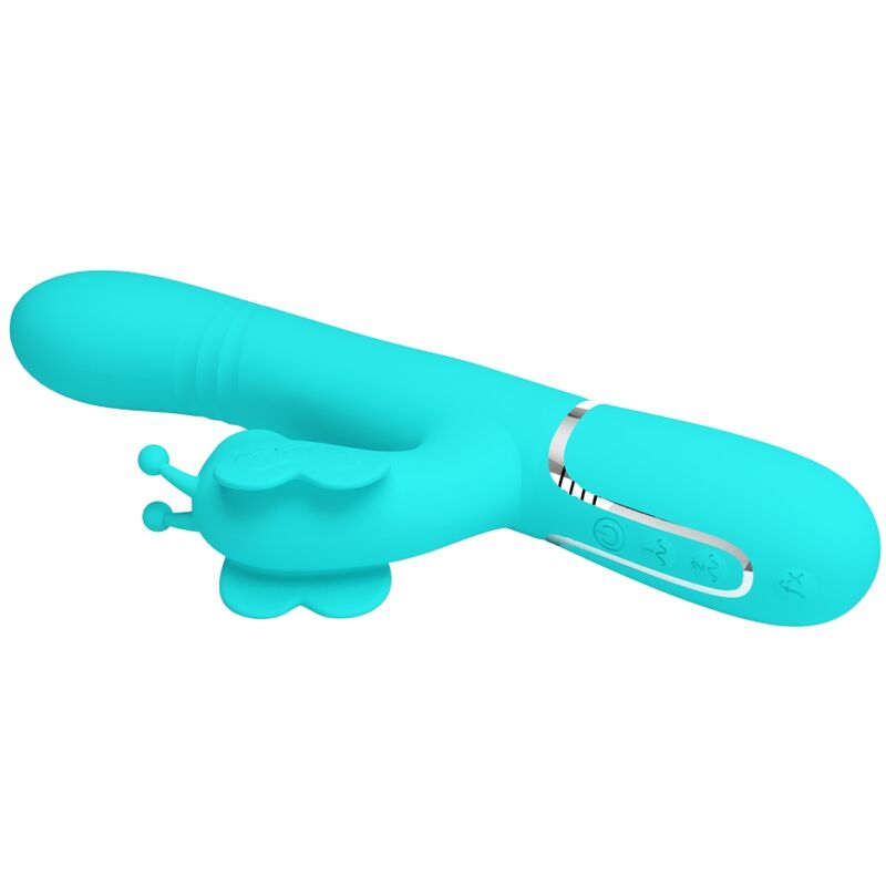 PRETTY LOVE - VIBRATORE CONIGLIO MULTIFUNZIONALE 4 IN 1 FARFALLA VERDE ACQUA
