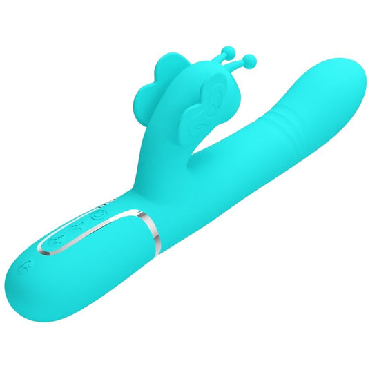 PRETTY LOVE - VIBRATORE CONIGLIO MULTIFUNZIONALE 4 IN 1 FARFALLA VERDE ACQUA