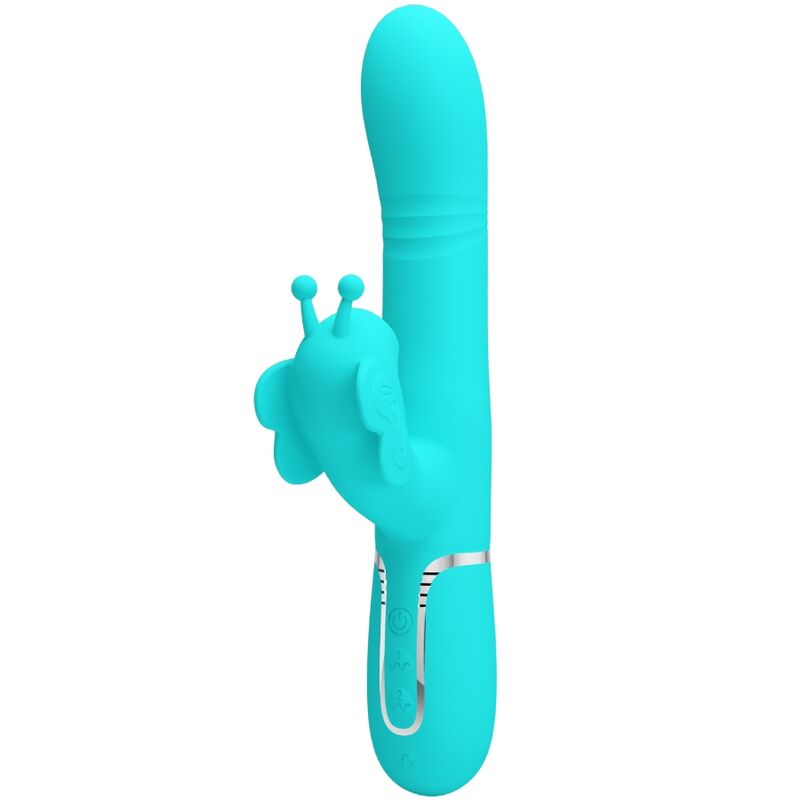 PRETTY LOVE - VIBRATORE CONIGLIO MULTIFUNZIONALE 4 IN 1 FARFALLA VERDE ACQUA