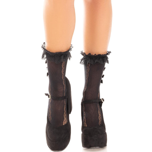 LEG AVENUE - MEDIAS TOBILLERAS CON VOLANTES BLANCO