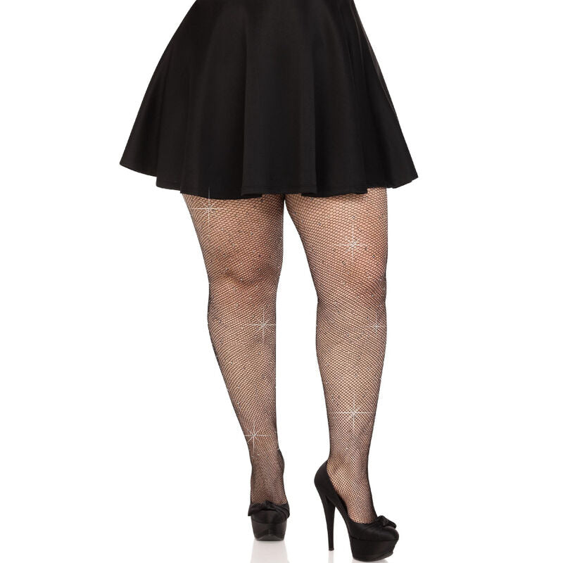 LEG AVENUE - MEDIAS REJILLA CRISTALIZADA CARAMELO PLUS SIZE