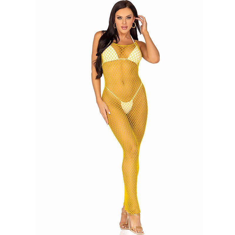 LEG AVENUE - ABITO LUNGO A RETE GIALLO TAGLIA UNICA