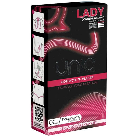 UNIQ - LADY CONDOM PRESERVATIVI FEMMINILI SENZA LATTICE CON GIARRETTIERA 3 UNITÀ