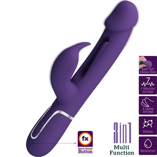PRETTY LOVE - KAMPAS VIBRATORE CONIGLIO MULTIFUNZIONE 3 IN 1 CON LINGUA VIOLA
