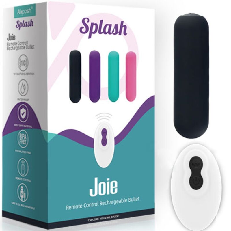ARMONY - SPLASH JOIE PROIETTILE VIBRANTE IN SILICONE TELECOMANDO 10 VIBRAZIONI 75 X 19 CM NERO